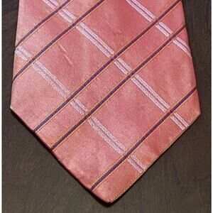 Perry Ellis Portfolio Orange Purple 100% Imported Silk Mens Neck Tie Made In USA